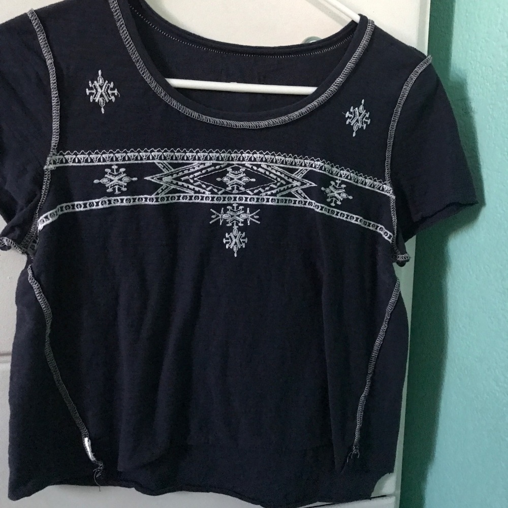 Embroidered navy blue shirt